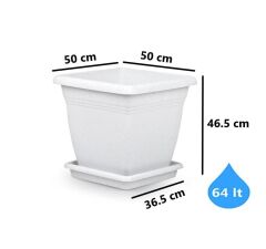 Omnipazar SO-VK05 Villa Kare Tabaklı Saksı Takımı 64 lt Kirli Beyaz 3 Adet