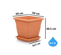 Omnipazar SO-VK05 Villa Kare Tabaklı Saksı Takımı 64 lt Kiremit 3 Adet