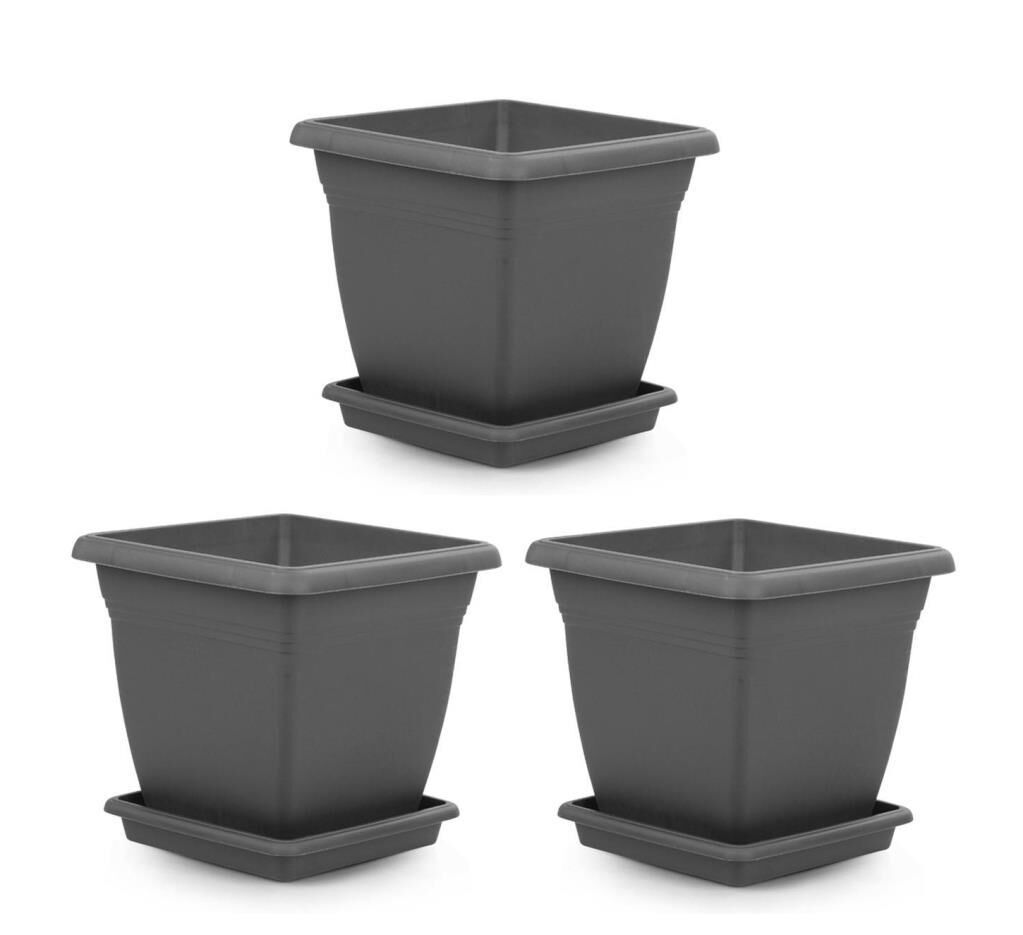 Omnipazar SO-VK06 Villa Kare Tabaklı Saksı Takımı 110 lt Antrasit 3 Adet