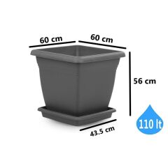 Omnipazar SO-VK06 Villa Kare Tabaklı Saksı Takımı 110 lt Antrasit 3 Adet