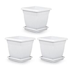 Omnipazar SO-VK06 Villa Kare Tabaklı Saksı Takımı 110 lt Kirli Beyaz 3 Adet