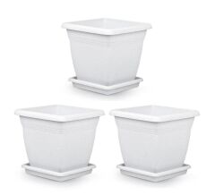 Omnipazar SO-VK06 Villa Kare Tabaklı Saksı Takımı 110 lt Kirli Beyaz 3 Adet