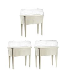 Omnipazar SO-ABS3 Fanuslu Ayaklı Bahçe Yetiştirme Saksı 60 lt Kirli Beyaz 3 Adet