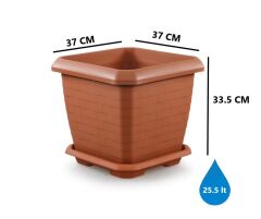 Omnipazar SO-HK03 Hisar Kare Tabaklı Saksı 25.5 litre No 3 Kiremit (108)