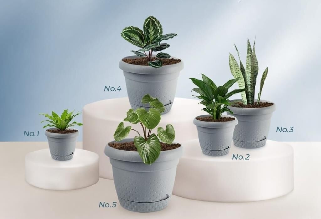 Omnipazar KRS Dekoratif İnci Bitki Çiçek Saksı Takımı 5'li Set Gri