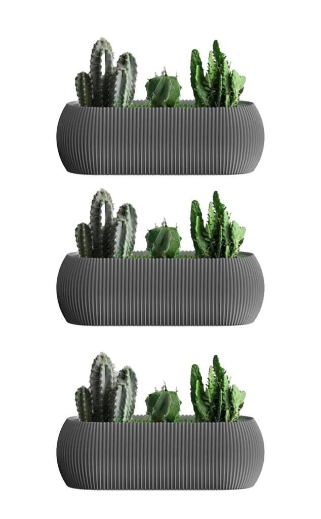 Omnipazar KRS-372 Dekoratif Plastik Mercan Uzun Saksı 1.3 Litre 3'lü Set