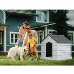 Omnipazar SY-5101 Dış Mekan Plastik Büyük Pet Köpek Kulubesi Antrasit-Taş Gri