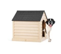 Omnipazar SY-5101 Dış Mekan Plastik Büyük Pet Köpek Kulubesi Kahve-Bej