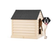 Omnipazar SY-5101 Dış Mekan Plastik Büyük Pet Köpek Kulubesi Kahve-Bej