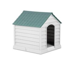 Omnipazar SY-5101 Dış Mekan Plastik Büyük Pet Köpek Kulubesi Yeşil-Taş Gri