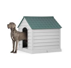 Omnipazar SY-5101 Dış Mekan Plastik Büyük Pet Köpek Kulubesi Yeşil-Taş Gri
