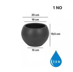Omnipazar SO-KURS1 Dekoratif Modern Yuvarlak Küre Saksı 7.5 litre No 1 Antrasit (116)