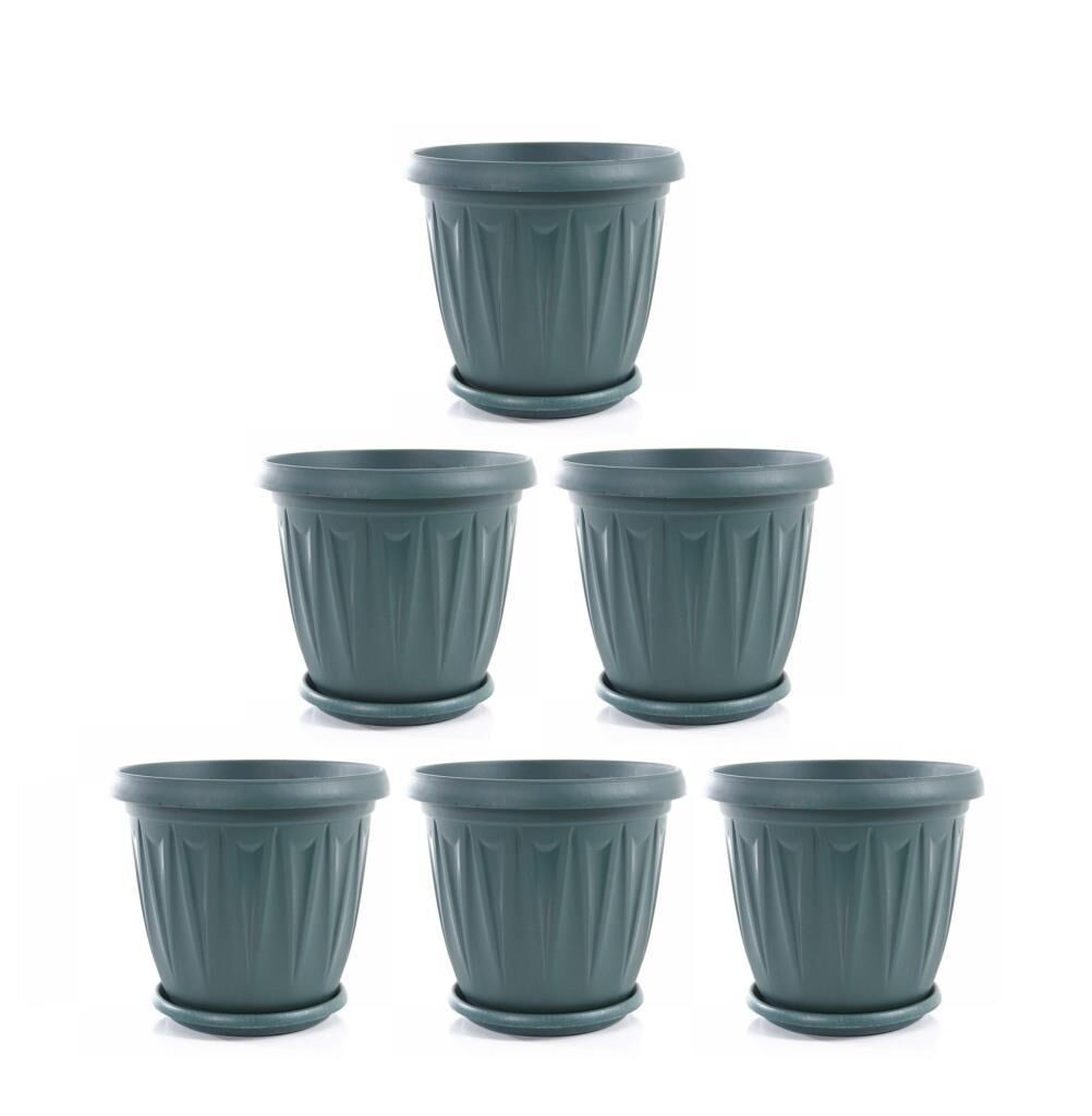 Omnipazar SY-5704 Plastik Ürgüp Tabaklı Saksı Takımı 5 lt Yeşil 6 Adet