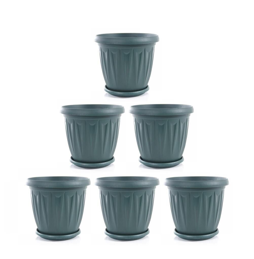 Omnipazar SY-5704 Plastik Ürgüp Tabaklı Saksı Takımı 5 lt Yeşil 6 Adet