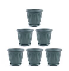 Omnipazar SY-5704 Plastik Ürgüp Tabaklı Saksı Takımı 5 lt Yeşil 6 Adet