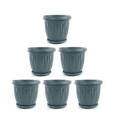 Omnipazar SY-5704 Plastik Ürgüp Tabaklı Saksı Takımı 5 lt Yeşil 6 Adet