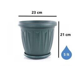 Omnipazar SY-5704 Plastik Ürgüp Tabaklı Saksı Takımı 5 lt Yeşil 6 Adet