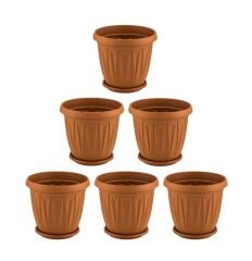 Omnipazar SY-5704 Plastik Ürgüp Tabaklı Saksı Takımı 5 lt Kahverengi 6 Adet