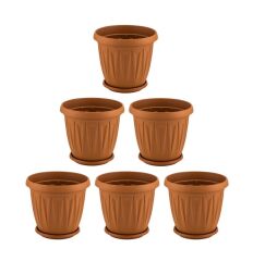 Omnipazar SY-5704 Plastik Ürgüp Tabaklı Saksı Takımı 5 lt Kahverengi 6 Adet