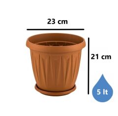 Omnipazar SY-5704 Plastik Ürgüp Tabaklı Saksı Takımı 5 lt Kahverengi 6 Adet