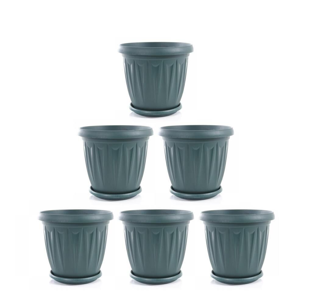Omnipazar SY-5703 Plastik Ürgüp Tabaklı Saksı Takımı 3,5 lt Yeşil 6 Adet