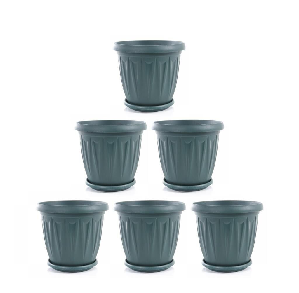 Omnipazar SY-5703 Plastik Ürgüp Tabaklı Saksı Takımı 3,5 lt Yeşil 6 Adet