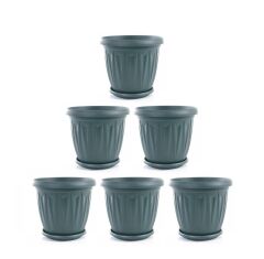 Omnipazar SY-5703 Plastik Ürgüp Tabaklı Saksı Takımı 3,5 lt Yeşil 6 Adet