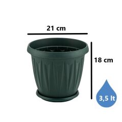 Omnipazar SY-5703 Plastik Ürgüp Tabaklı Saksı Takımı 3,5 lt Yeşil 6 Adet