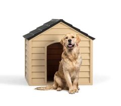 Omnipazar SY-5100 Dış Mekan Plastik Pet Köpek Kulubesi Kahve-Şampanya