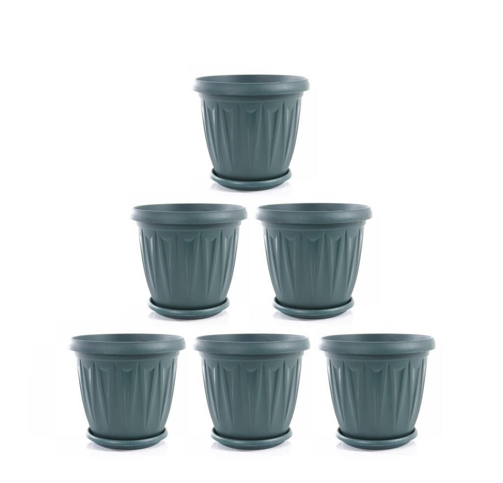 Omnipazar SY-5702 Plastik Ürgüp Tabaklı Saksı Takımı 2,3 litre Yeşil 6 Adet