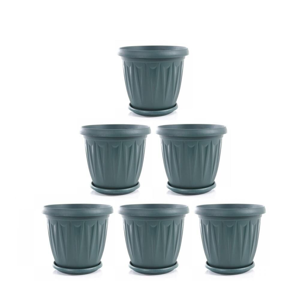 Omnipazar SY-5702 Plastik Ürgüp Tabaklı Saksı Takımı 2,3 litre Yeşil 6 Adet