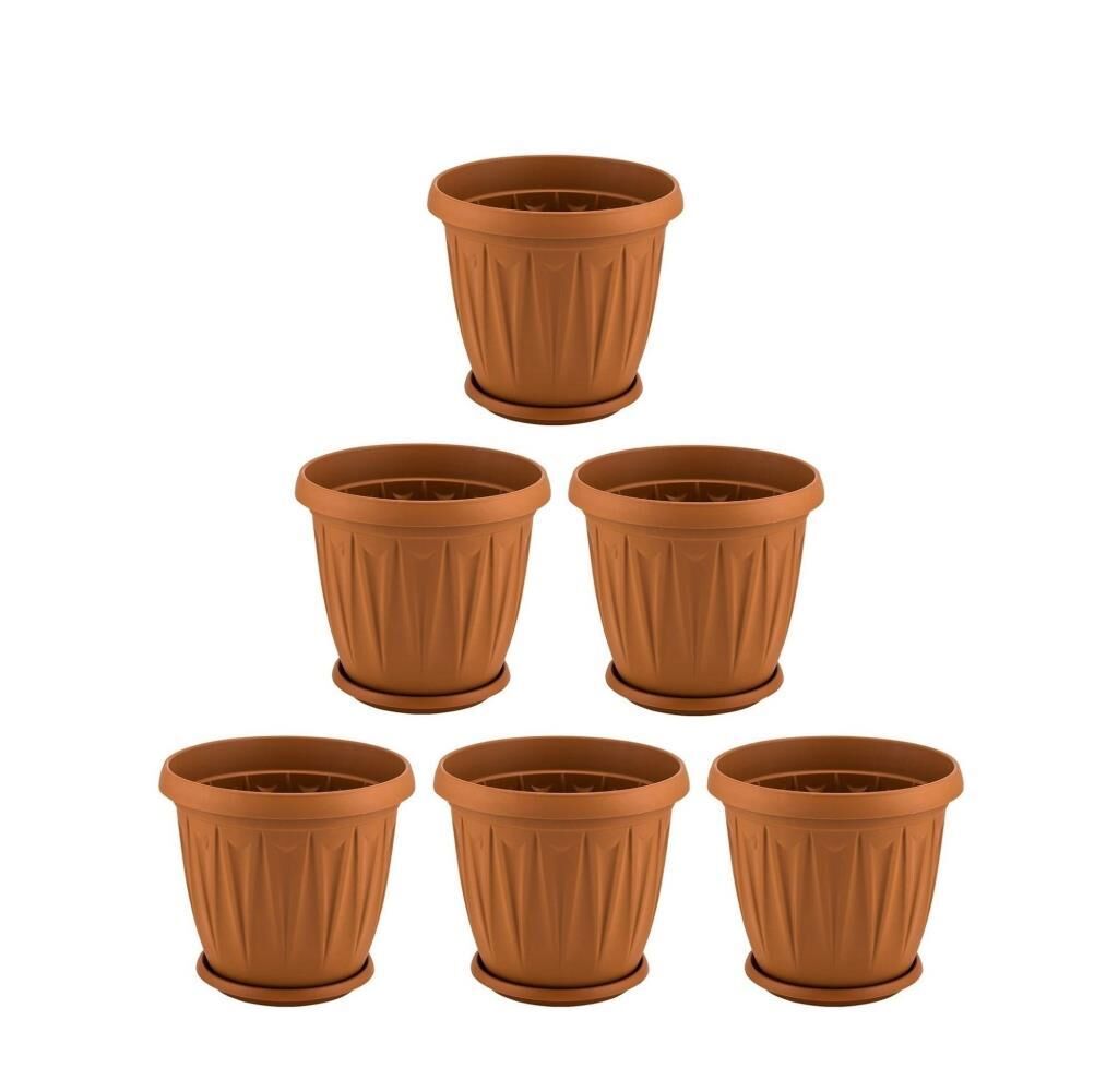 Omnipazar SY-5703 Plastik Ürgüp Tabaklı Saksı Takımı 3,5 lt Kahverengi 6 Adet