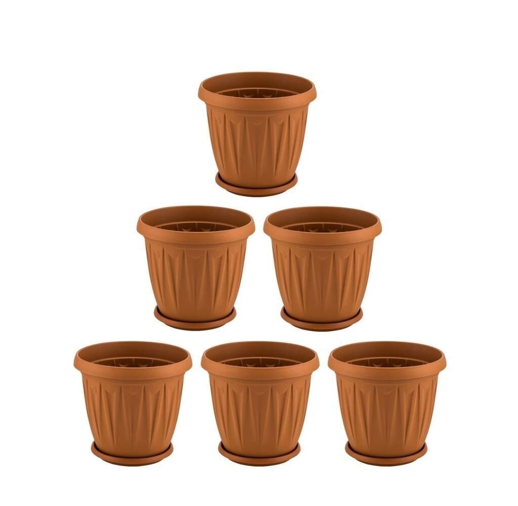 Omnipazar SY-5703 Plastik Ürgüp Tabaklı Saksı Takımı 3,5 lt Kahverengi 6 Adet