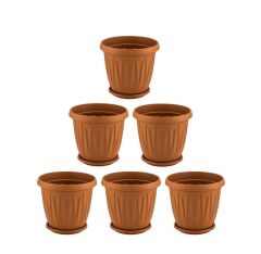 Omnipazar SY-5703 Plastik Ürgüp Tabaklı Saksı Takımı 3,5 lt Kahverengi 6 Adet