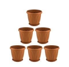 Omnipazar SY-5703 Plastik Ürgüp Tabaklı Saksı Takımı 3,5 lt Kahverengi 6 Adet