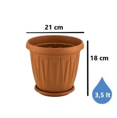 Omnipazar SY-5703 Plastik Ürgüp Tabaklı Saksı Takımı 3,5 lt Kahverengi 6 Adet