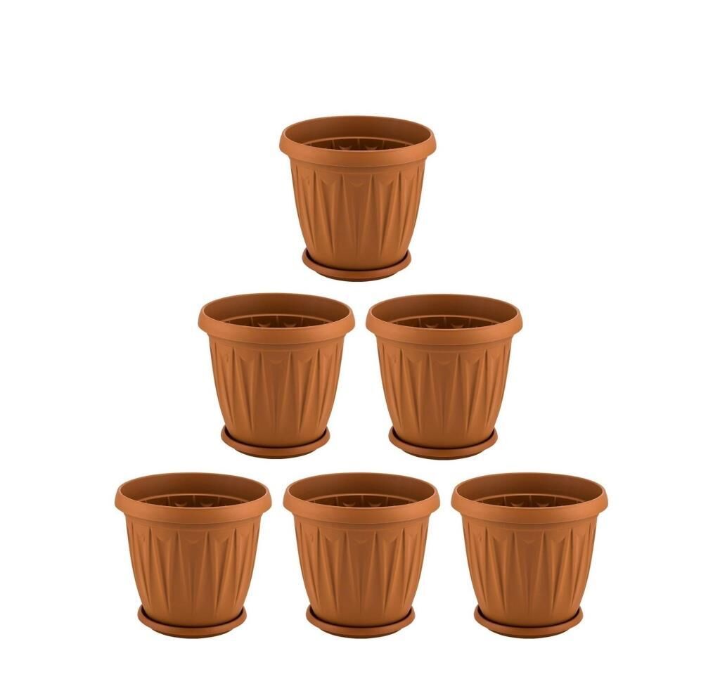 Omnipazar SY-5702 Plastik Ürgüp Tabaklı Saksı Takımı 2,3 litre Kahverengi 6 Adet