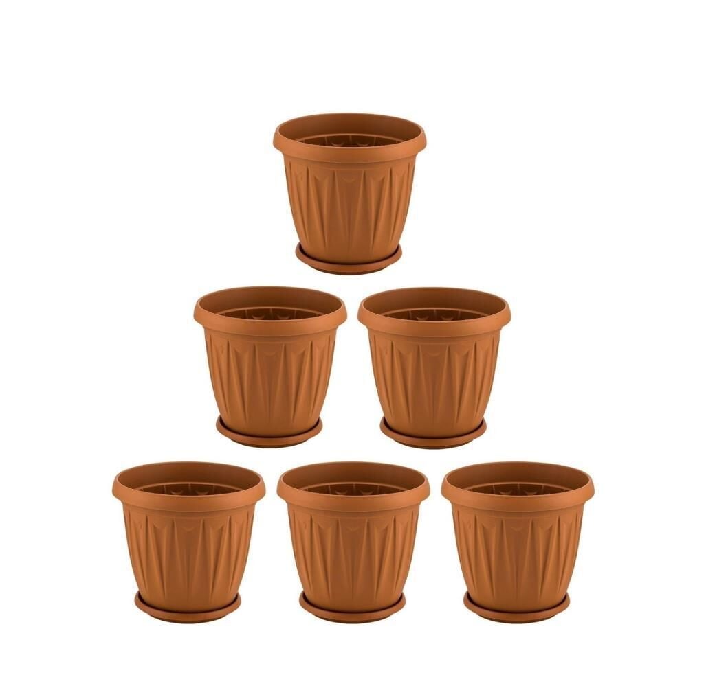 Omnipazar SY-5702 Plastik Ürgüp Tabaklı Saksı Takımı 2,3 litre Kahverengi 6 Adet