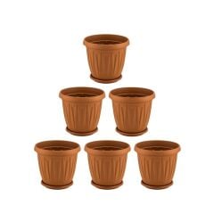 Omnipazar SY-5702 Plastik Ürgüp Tabaklı Saksı Takımı 2,3 litre Kahverengi 6 Adet