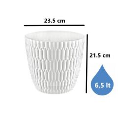 Omnipazar SY-5445 6,5 Lt Beyaz Decora Desenli Saksı 6 Adet