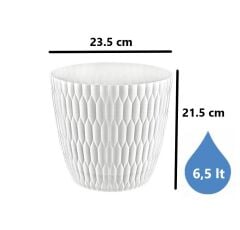 Omnipazar SY-5445 6,5 Lt Beyaz Decora Desenli Saksı 6 Adet