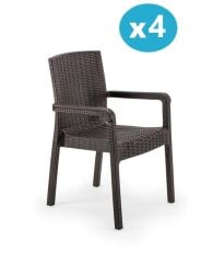Omnipazar SY-2527 Royale Hasır Desenli Rattan Bahçe Koltuk Sandalye 4'lü Set Kahverengi