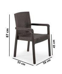 Omnipazar SY-2527 Royale Hasır Desenli Rattan Bahçe Koltuk Sandalye 4'lü Set Kahverengi