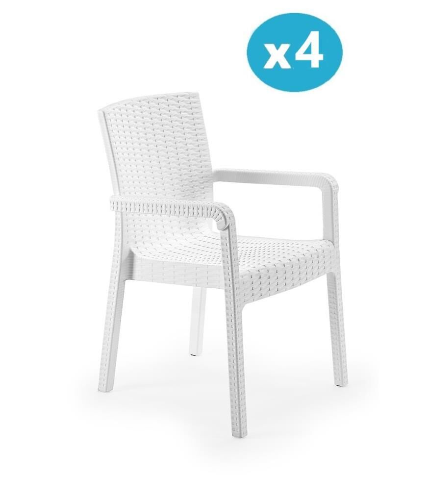 Omnipazar SY-2527 Royale Hasır Desenli Rattan Bahçe Koltuk Sandalye 4'lü Set Beyaz