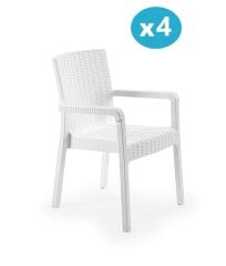 Omnipazar SY-2527 Royale Hasır Desenli Rattan Bahçe Koltuk Sandalye 4'lü Set Beyaz