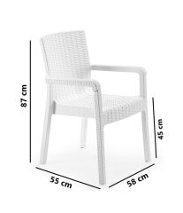 Omnipazar SY-2527 Royale Hasır Desenli Rattan Bahçe Koltuk Sandalye 4'lü Set Beyaz