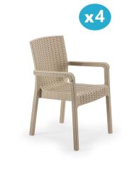 Omnipazar SY-2527 Royale Hasır Desenli Rattan Bahçe Koltuk Sandalye 4'lü Set Bej