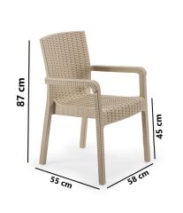 Omnipazar SY-2527 Royale Hasır Desenli Rattan Bahçe Koltuk Sandalye 4'lü Set Bej