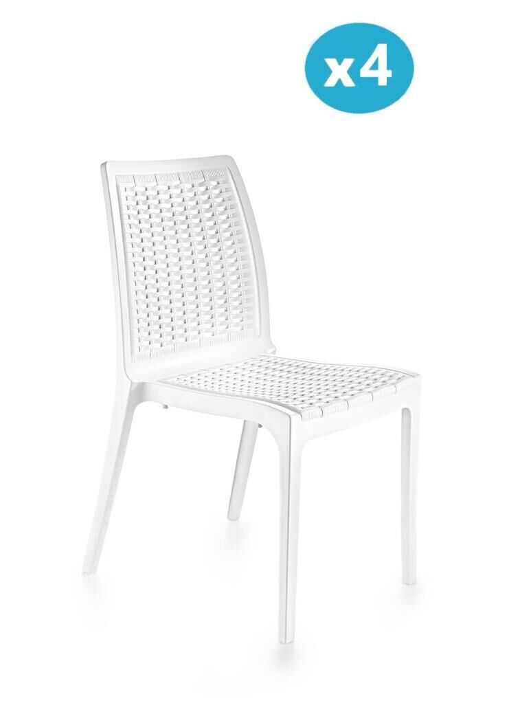Omnipazar SY-2523 Rattan Bahçe Sandalye 4'lü Set Beyaz