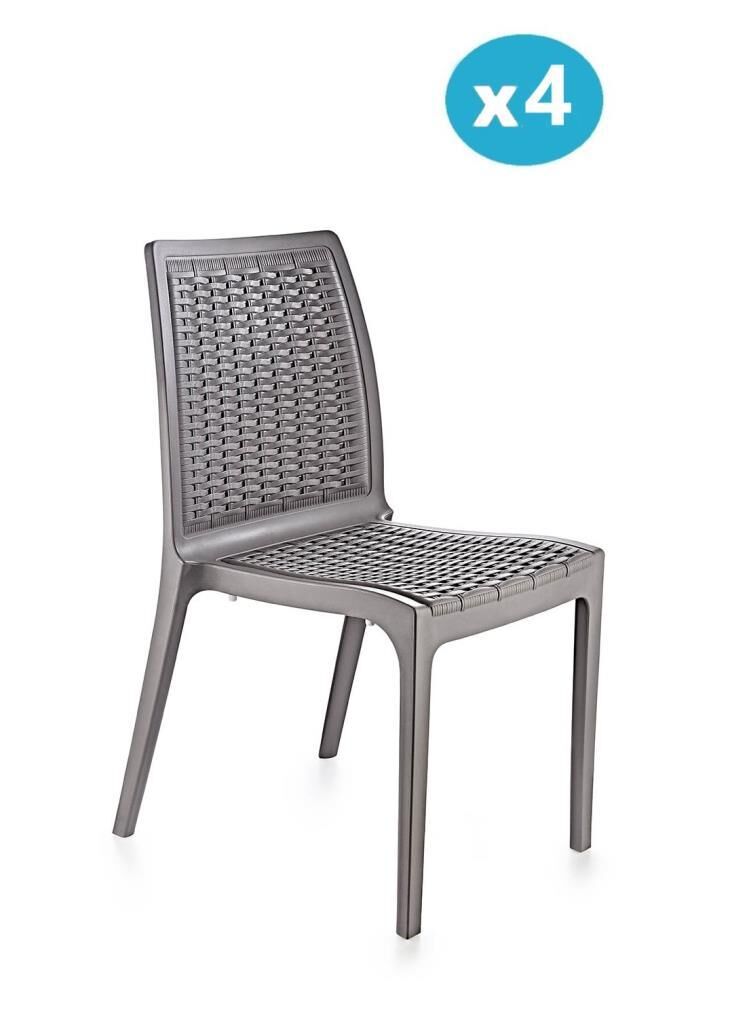 Omnipazar SY-2523 Rattan Bahçe Sandalye 4'lü Set Gri